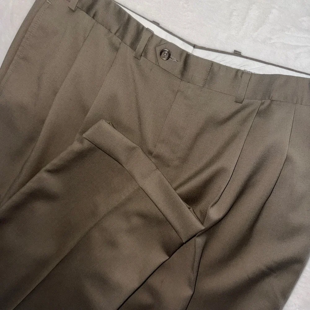 Lauren Ralph Lauren Dress Pants Mens 36x32 Olive Taupe Wool Pleated Cuffed
